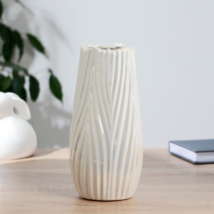 Ваза керамика настольная "Кирст перламутр"  d-7,5 см, 24х12 см, белый