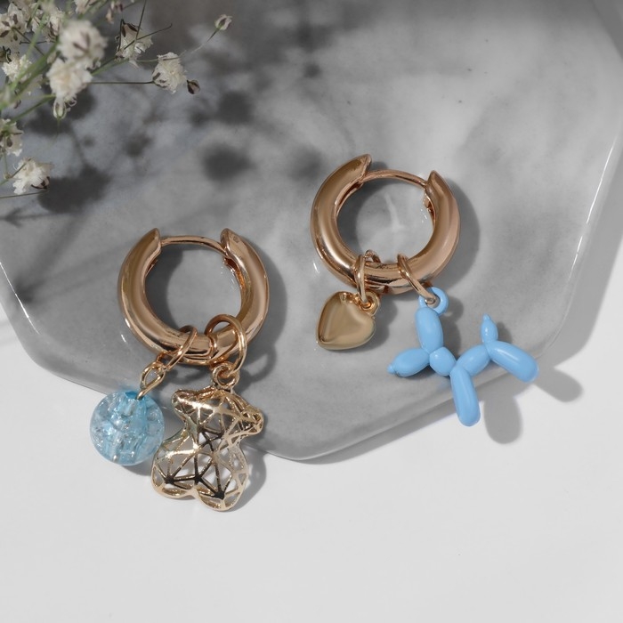 Серьги со съёмным элементом «Трансформер» мишка, цвет голубой в золоте Серьги со съёмным элементом «Трансформер» мишка, цвет голубой в золоте