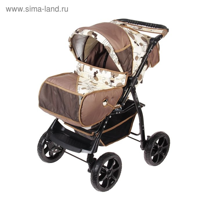 Коляска-трансформер «Гном», пластиковые колёса, оттенки бежевого, рисунок МИКС Коляска-трансформер «Гном», пластиковые колёса, оттенки бежевого, рисунок МИКС