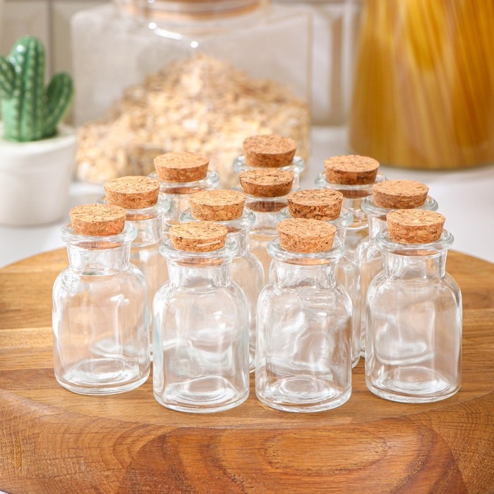 Набор баночек стеклянных для специй с пробковой крышкой Доляна «Парфе», 40 мл, 4×6,6 см, 12 шт Набор баночек стеклянных для специй с пробковой крышкой Доляна «Парфе», 40 мл, 4×6,6 см, 12 шт