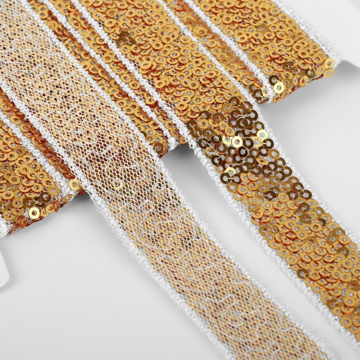 Тесьма декоративная с пайетками, 20 мм, 4,5 ± 0,5 м, цвет золотой Тесьма декоративная с пайетками, 20 мм, 4,5 ± 0,5 м, цвет золотой