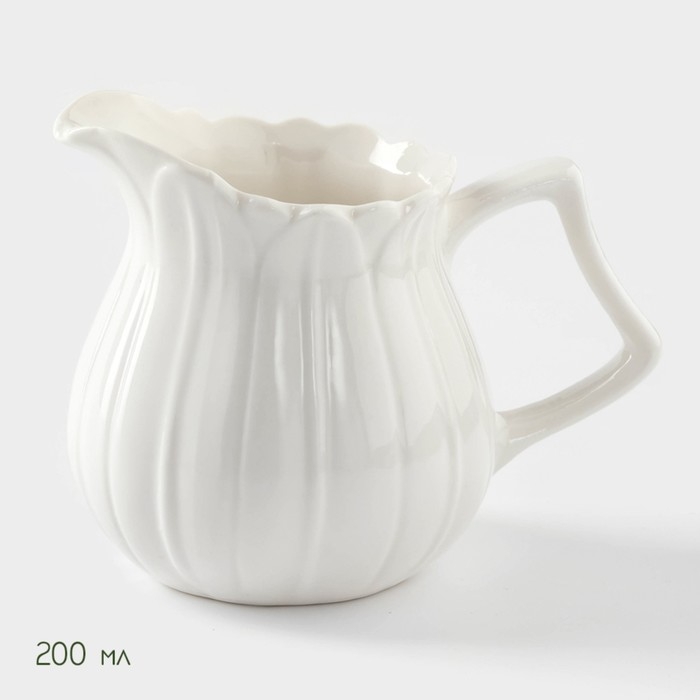 Набор фарфоровый сервировочный BellaTenero «Тюльпан», 4 предмета: молочник 200 мл, сахарница с крышкой 170 мл, бамбуковая подставка, ложка, цвет белый