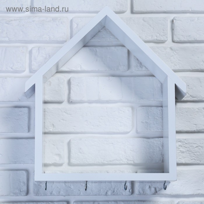 Ключница-полка Домик большая, 4 крючка, белая 36*33*10 Ключница-полка Домик большая, 4 крючка, белая 36*33*10