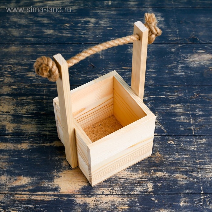 Кашпо деревянное 12×12×11(25) см  Кашпо деревянное 12×12×11(25) см "Ажур", ручка верёвка, натуральный Дарим Красиво