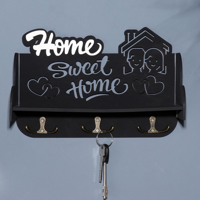 Ключница с полкой Ключница с полкой "Home sweet home" чёрный цвет, 28х23х7,5 см