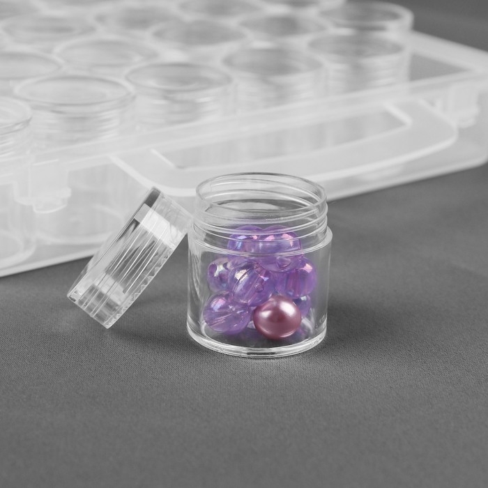 Набор баночек для рукоделия, 30 шт, d = 2,5 × 2,9 см, в контейнере с ручкой, 16,2 × 13,6 × 3,4 см, цвет прозрачный Набор баночек для рукоделия, 30 шт, d = 2,5 × 2,9 см, в контейнере с ручкой, 16,2 × 13,6 × 3,4 см, цвет прозрачный