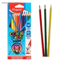 Карандаши 12 цветов, Maped Color Peps Strong, пластиковые, повышенной прочности, европодвес