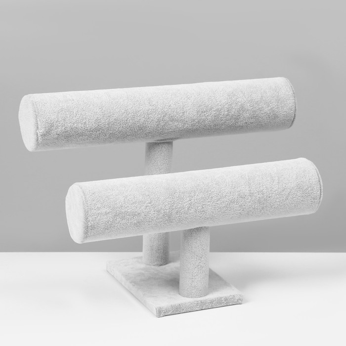 Подставка для часов, браслетов, двухуровневая, флок, 25,5×13×19 см, d=5 см, цвет серый Подставка для часов, браслетов, двухуровневая, флок, 25,5×13×19 см, d=5 см, цвет серый