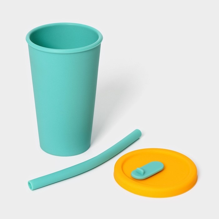 Стакан с крышкой и трубочкой, 350 мл, 9×9×13,5см, цвет голубой Стакан с крышкой и трубочкой, 350 мл, 9×9×13,5см, цвет голубой