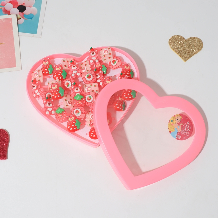 Кольца детские набор 36шт «Выбражулька» земляничка, форма МИКС, цвет бело-розовый, б-р Кольца детские набор 36шт «Выбражулька» земляничка, форма МИКС, цвет бело-розовый, б-р