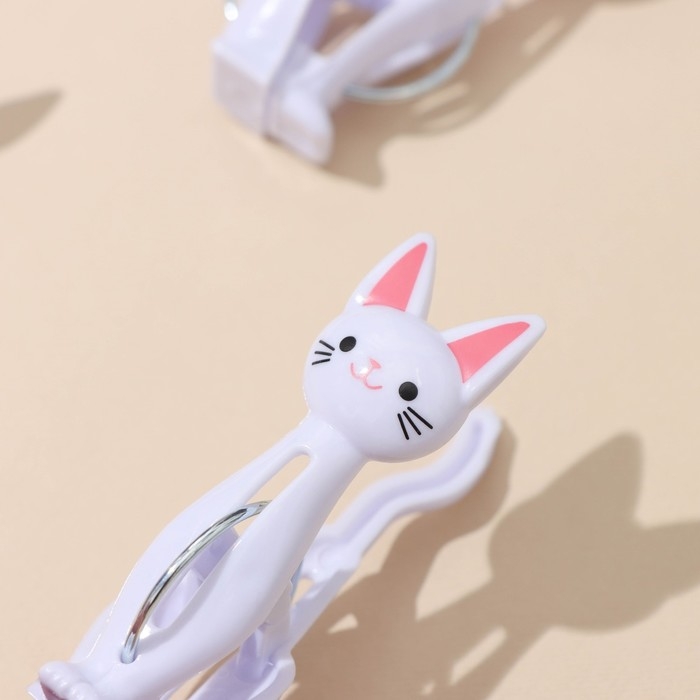 Прищепки бельевые «Коты», 7 см, 4 шт, цвет белый