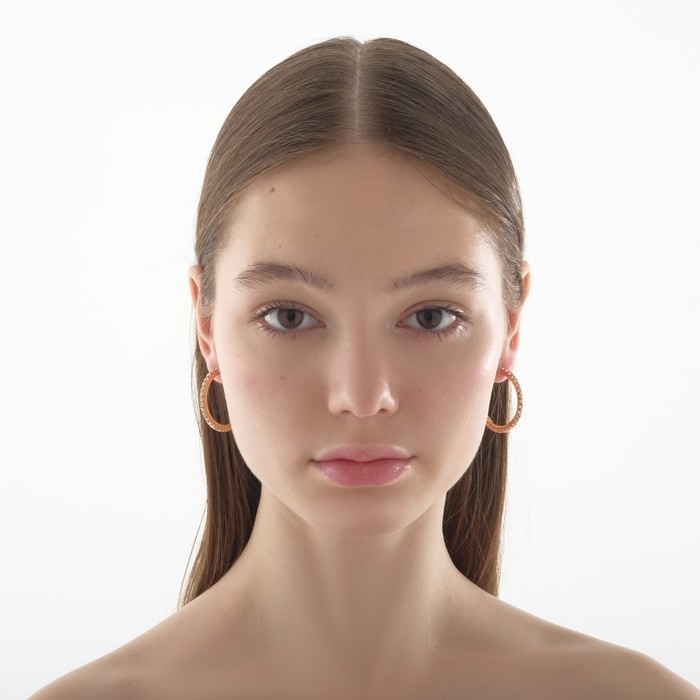 Серьги-кольца Princess дорожка малая, цвет белый в золоте, d=3 см Серьги-кольца Princess дорожка малая, цвет белый в золоте, d=3 см