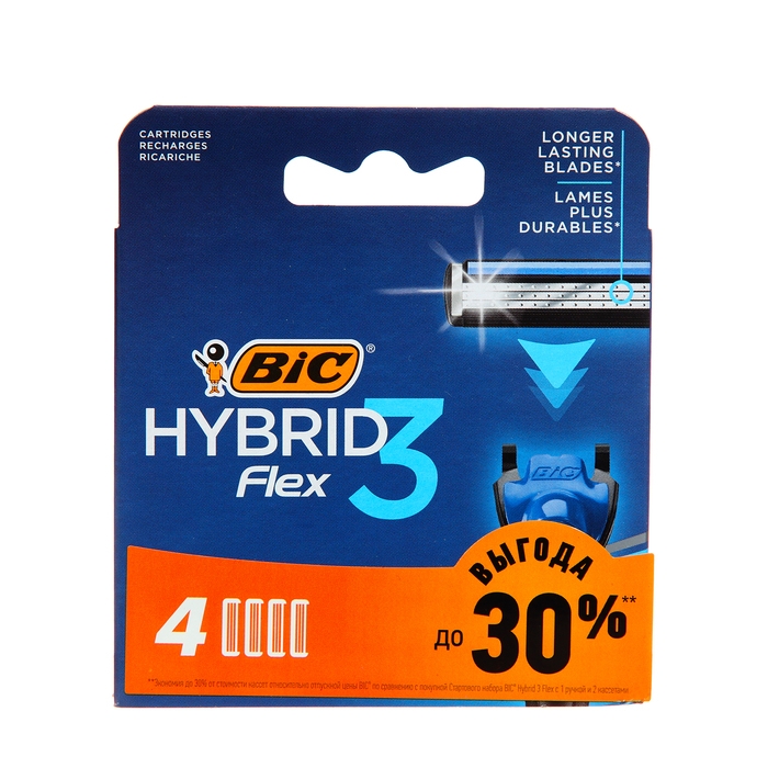 Сменные кассеты BIC Hybrid 3 Flex, 3 лезвия, 4 шт. Сменные кассеты BIC Hybrid 3 Flex, 3 лезвия, 4 шт.