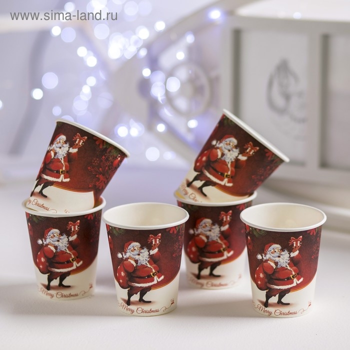 Стакан бумажный «Дед Мороз с подарками», набор 6 шт.