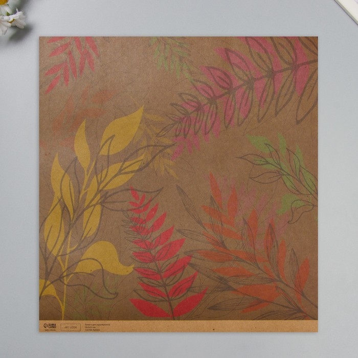 Бумага для скрапбукинга двусторонняя Бумага для скрапбукинга двусторонняя "Цветы и листья крафт" плотность 180 гр набор 5 шт 30,5х32 см