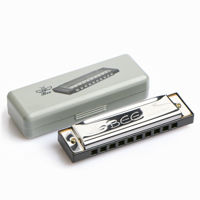 Губная гармошка, диатоническая, 10 отверстий, c-major, с футляром, серебристая Губная гармошка, диатоническая, 10 отверстий, c-major, с футляром, серебристая