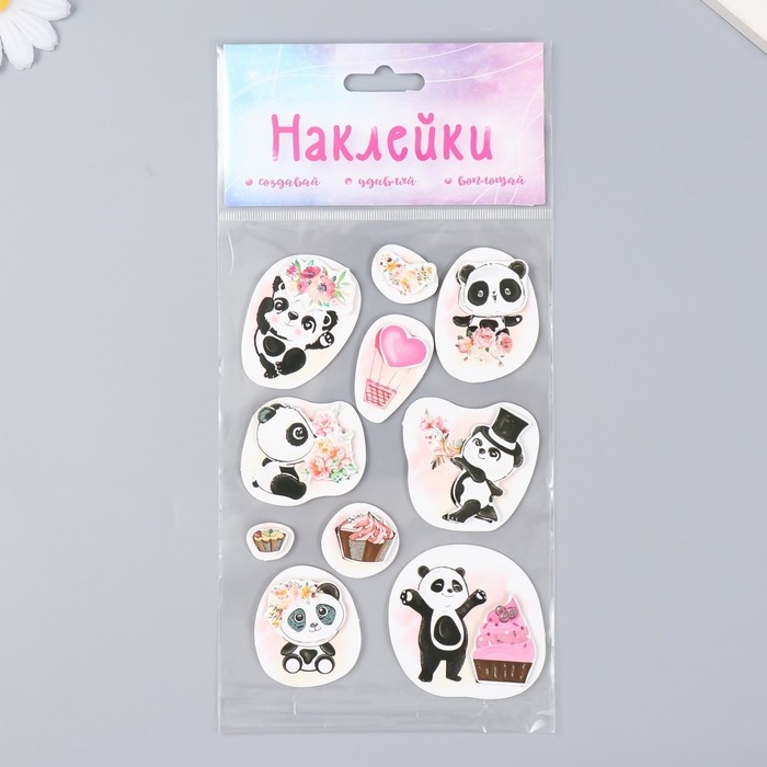 Наклейка картон 2 слоя Наклейка картон 2 слоя "Цветочные панды" 17х12 см