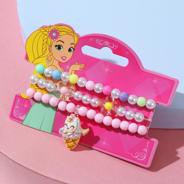 Набор детских браслетов «Выбражулька» трио, единорог с пирожным, цветные Набор детских браслетов «Выбражулька» трио, единорог с пирожным, цветные