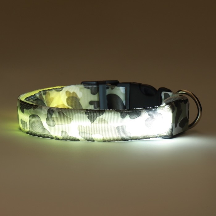Ошейник с подсветкой Милитари 3 режима свечения размер S, ОШ 22-40 х 2,5 см серый Ошейник с подсветкой Милитари 3 режима свечения размер S, ОШ 22-40 х 2,5 см серый