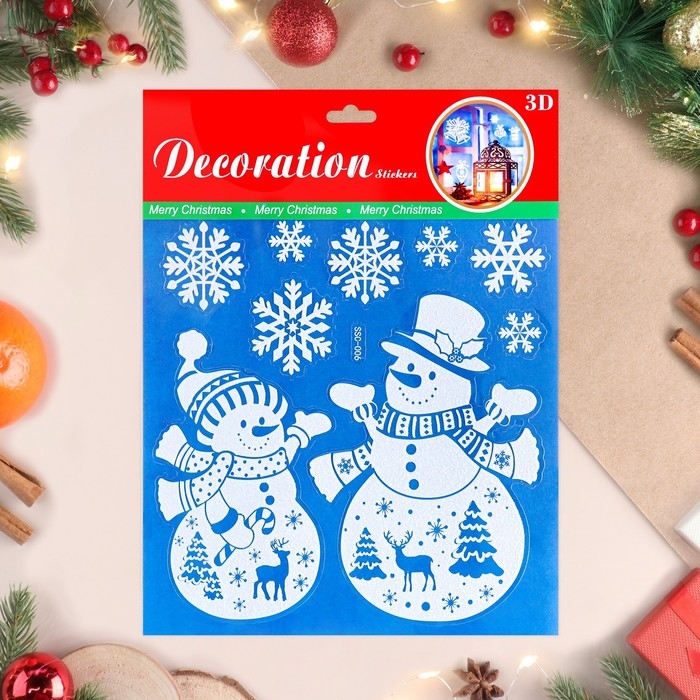 Наклейки на окна Наклейки на окна "Новогодние" снеговики, 26 х 21 см