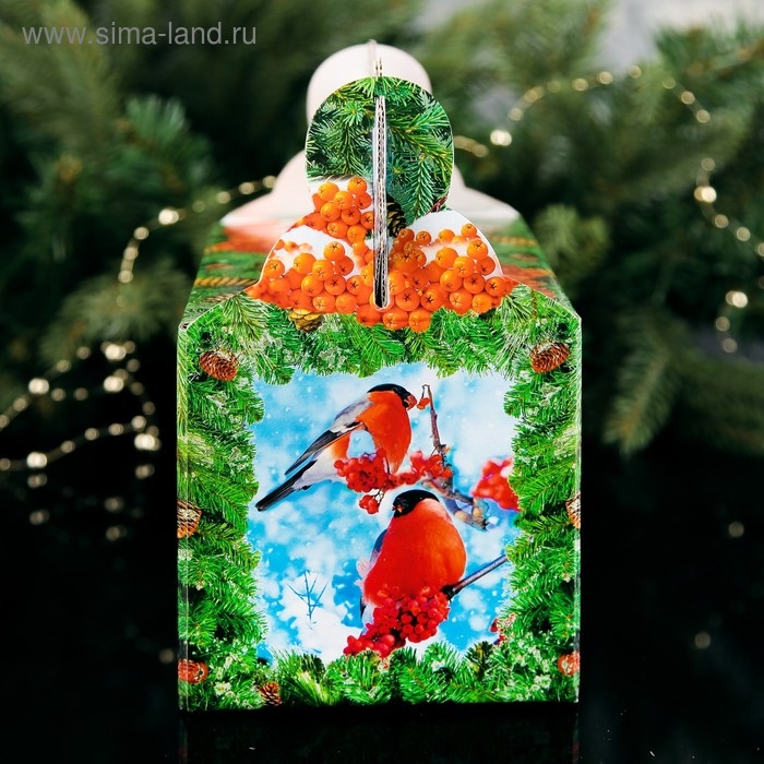 Коробка подарочная Коробка подарочная"Кормушка снегири", с окном, 20.5 х 12.3 х 22 см.