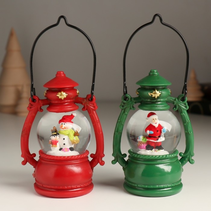 Сувенир полистоун водяной шар Сувенир полистоун водяной шар "Дед Мороз/Снеговик в фонарике" МИКС 7х5х10 см