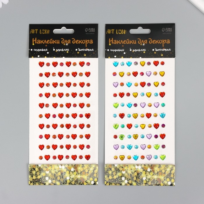 Наклейка пластик стразы Наклейка пластик стразы "Сердечки стразы" МИКС 10х23 см
