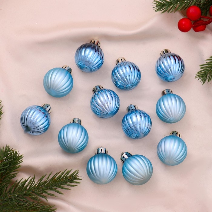 Набор шаров пластик d-3 см, 12 шт Набор шаров пластик d-3 см, 12 шт "Беата полоски" голубой