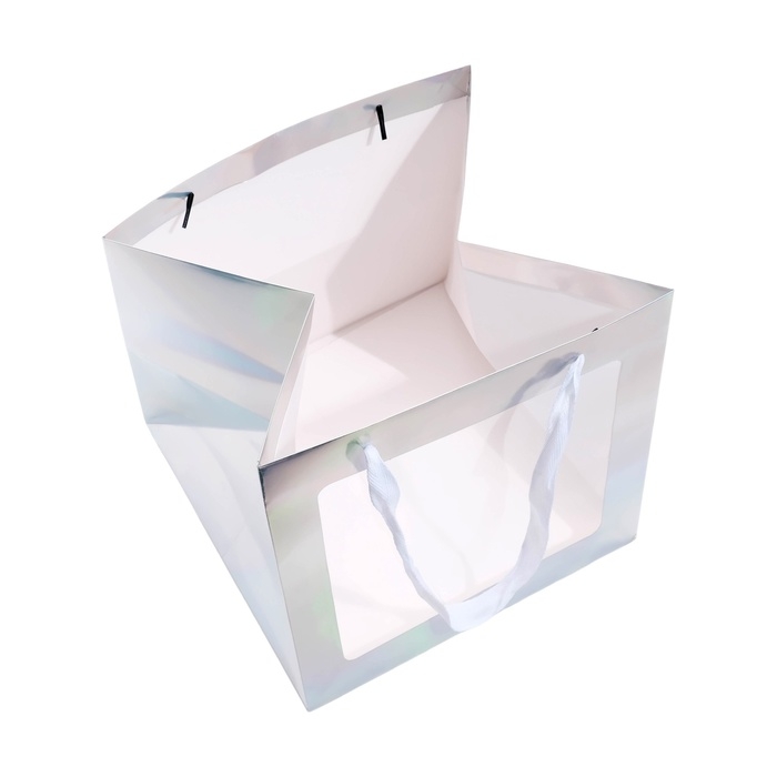 Пакет для торта с квадратным дном и окном, голографический, 25 х 25 х 25 см