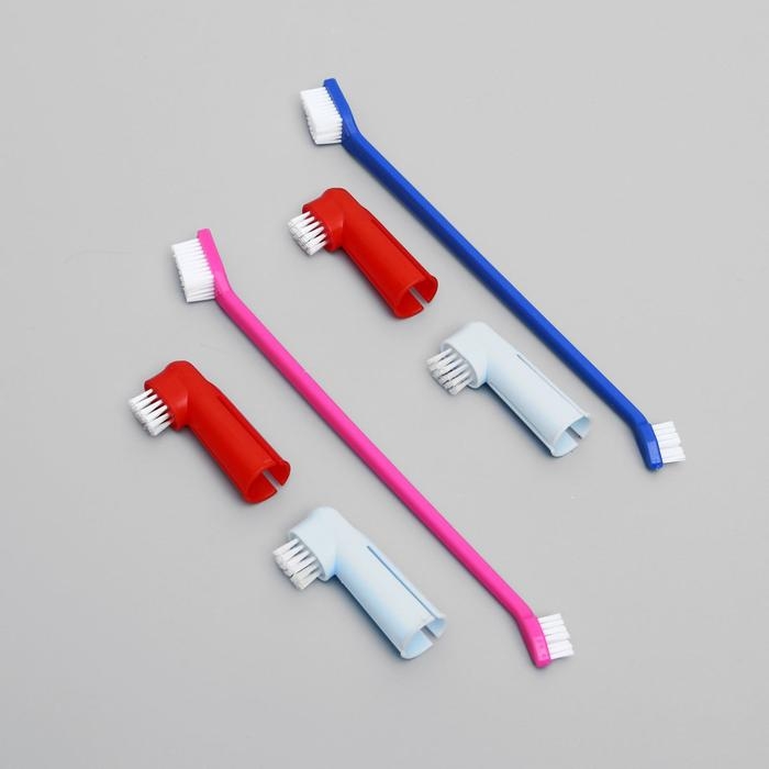 Набор зубная щётка двухсторонняя и 2 щётки-напальчника, микс цветов Набор зубная щётка двухсторонняя и 2 щётки-напальчника, микс цветов