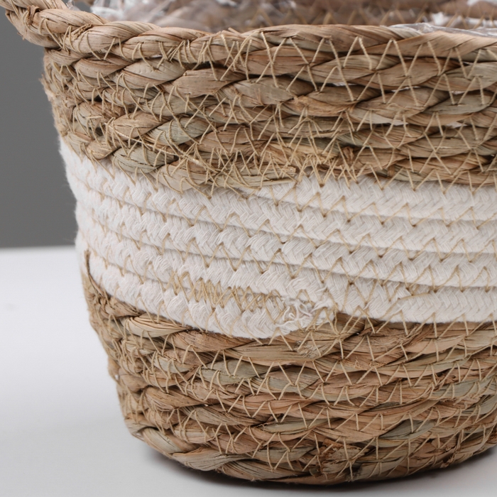 Кашпо плетеное  Кашпо плетеное "Танзания" с ручкой, 15,5х15,5х13,5 см, натуральный, белый