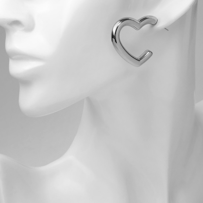Серьги пластик «Сердца» воссоеденение, цвет серебро Серьги пластик «Сердца» воссоеденение, цвет серебро
