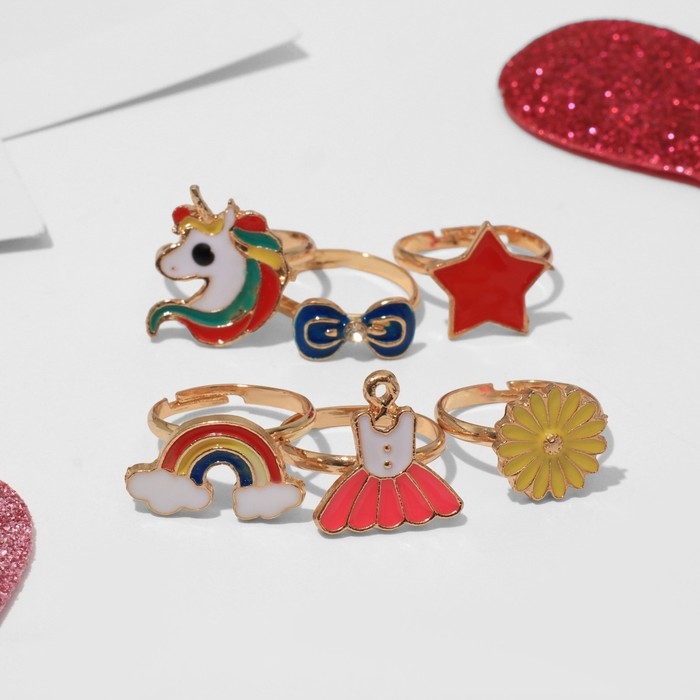 Кольца детские набор 36шт «Выбражулька» маленькая леди, форма МИКС, цвет МИКС в золоте, б-р Кольца детские набор 36шт «Выбражулька» маленькая леди, форма МИКС, цвет МИКС в золоте, б-р