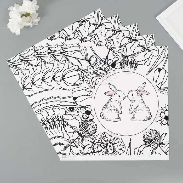 Бумага для скрапбукинга Бумага для скрапбукинга "Милые зайчики" плотность 180 гр набор 5 шт 30,5х32 см