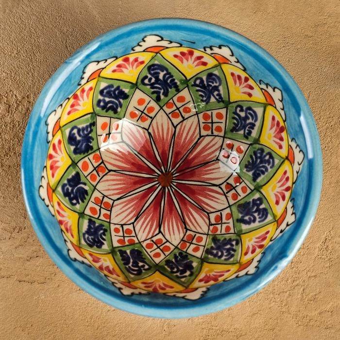 Пиала чайная Риштанская керамика  Пиала чайная Риштанская керамика "Узоры" большая, 11 см, микс