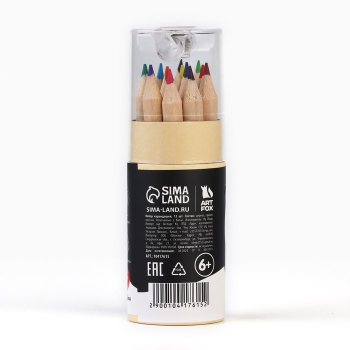 Цветные карандаши мини в тубусе, 12 шт «Панда»