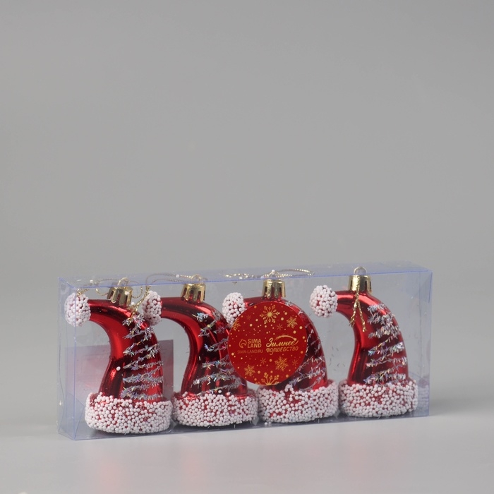 Украшение ёлочное Украшение ёлочное "Новогодний колпачок" (набор 4 шт) 8х4,5 см, красно-белый