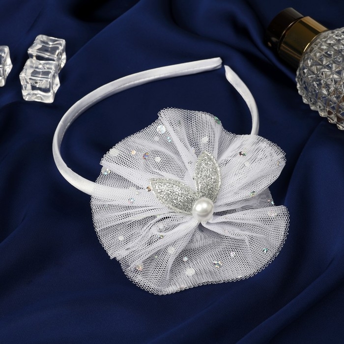 Ободок для волос  Ободок для волос "Малышка" ушки, пышный бант, 1 см белый