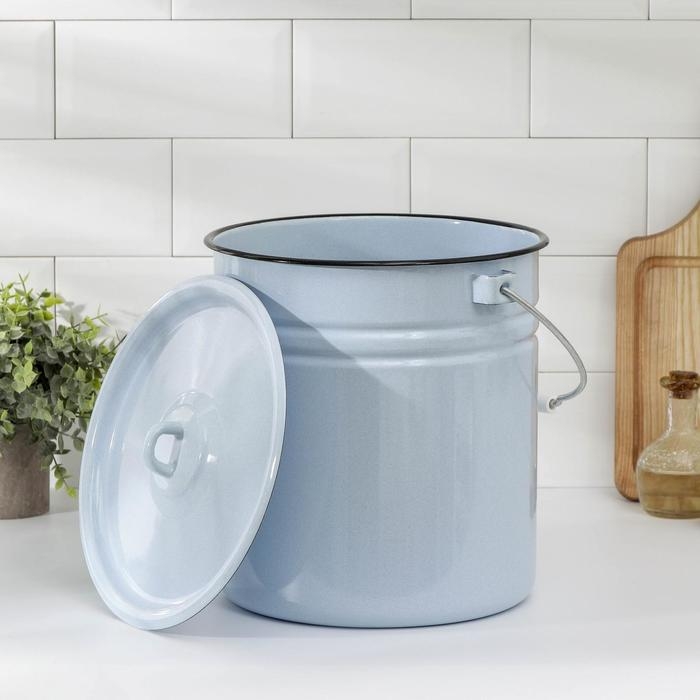 Ведро цельнотянутое эмалированное, 12 л, с крышкой, цвет голубой Ведро цельнотянутое эмалированное, 12 л, с крышкой, цвет голубой