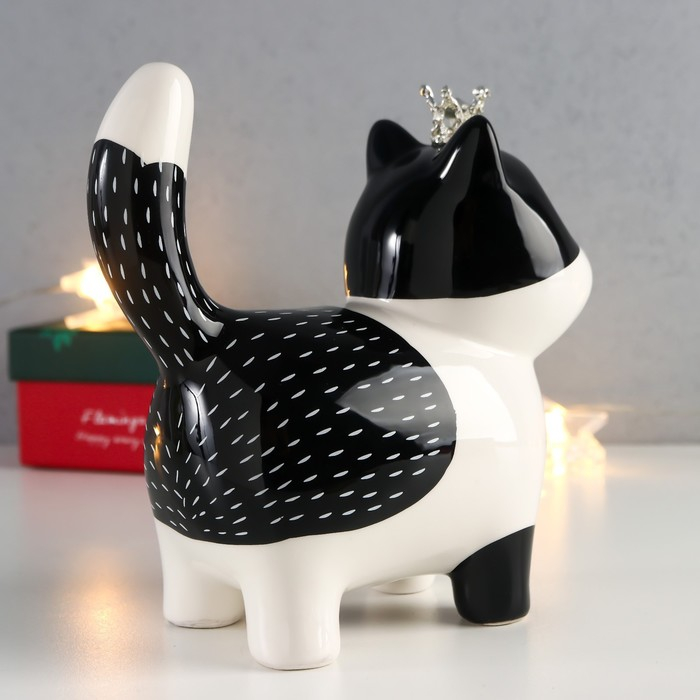 Сувенир керамика Сувенир керамика "Котик в короне" бело-чёрный с золотом 16,3х7,5х15 см