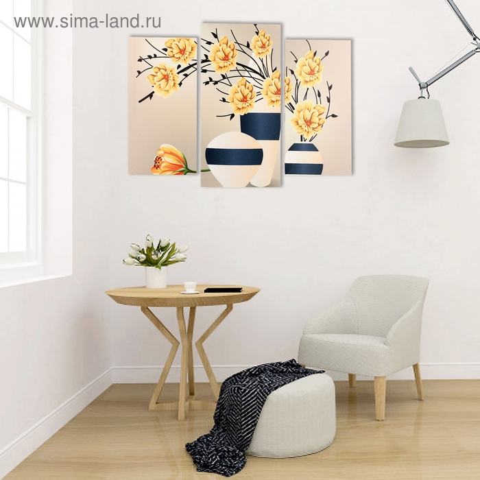 Картина модульная на подрамнике  Картина модульная на подрамнике "Цветы в вазе" (2-25х50, 30х60 см) 80х60 см