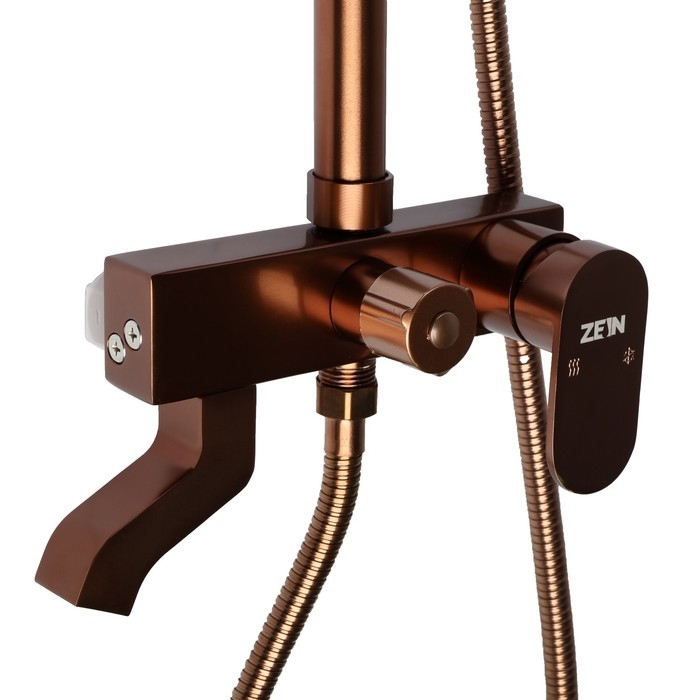 Душевая система ZEIN Z3870, смеситель, тропическая и ручная лейка, алюминий, цвет bronze Душевая система ZEIN Z3870, смеситель, тропическая и ручная лейка, алюминий, цвет bronze