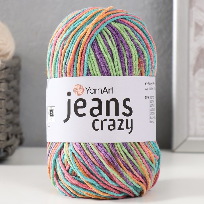 Пряжа Пряжа "Jeans crazy" 55% хлопок, 45% акрил 160м/50гр (8215 радуга)