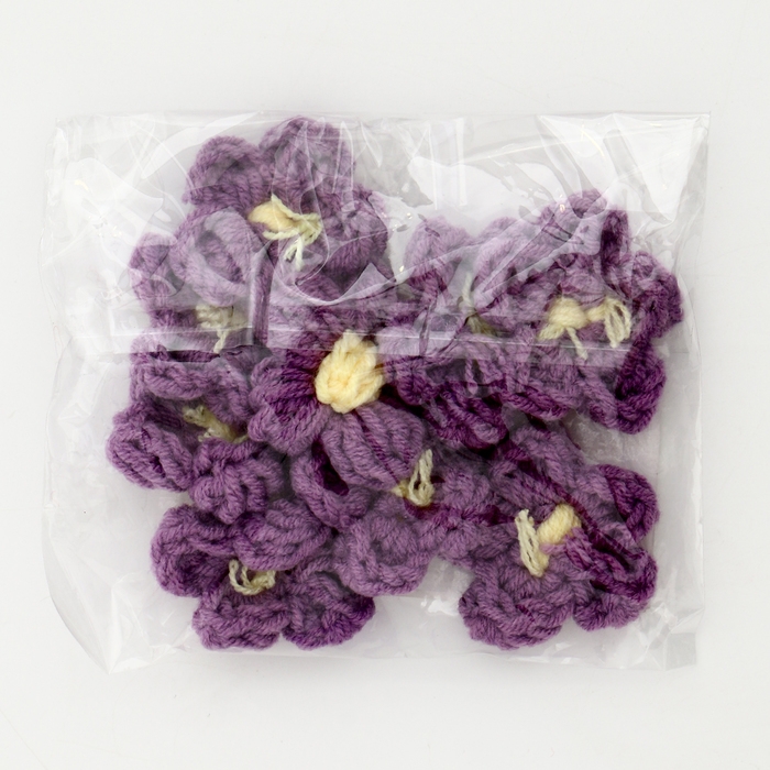 Цветок вязаный, набор 10 шт., размер 1 шт., 4 × 1,5 см, цвет фиолетовый Цветок вязаный, набор 10 шт., размер 1 шт., 4 × 1,5 см, цвет фиолетовый