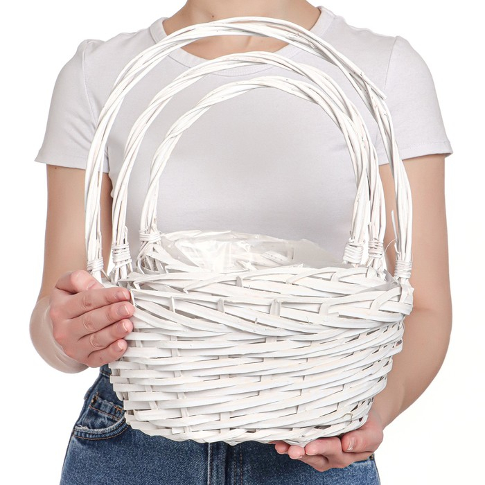 Набор корзин «Плетёнка», 3 шт, 30,5×13/34,5 см, 25×11/31 см, 20×9/25 см, ива Набор корзин «Плетёнка», 3 шт, 30,5×13/34,5 см, 25×11/31 см, 20×9/25 см, ива