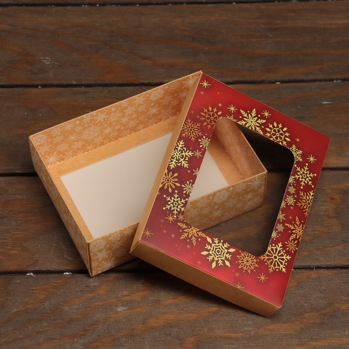 Новый год. Коробка складная, крышка-дно, с окном Новый год. Коробка складная, крышка-дно, с окном "С Новым Годом" 16,5 х 12,5 х 5,2 см