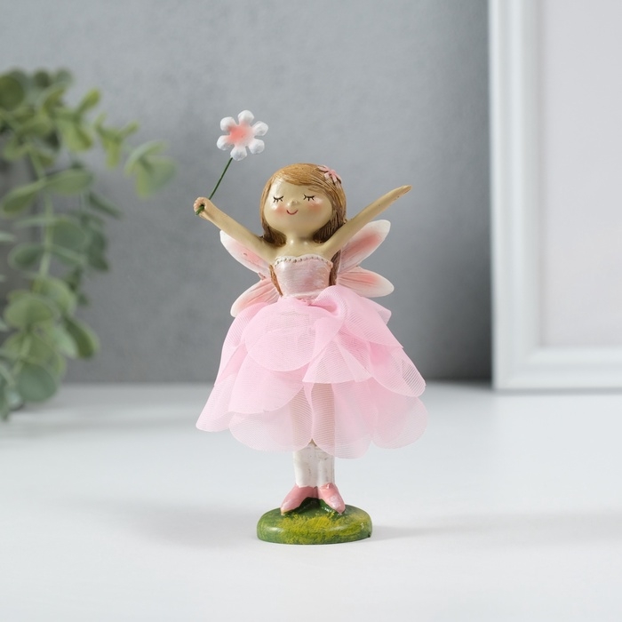 Сувенир полистоун  Сувенир полистоун "Девочка фея в цветочном розовом платье" 7х6х12 см