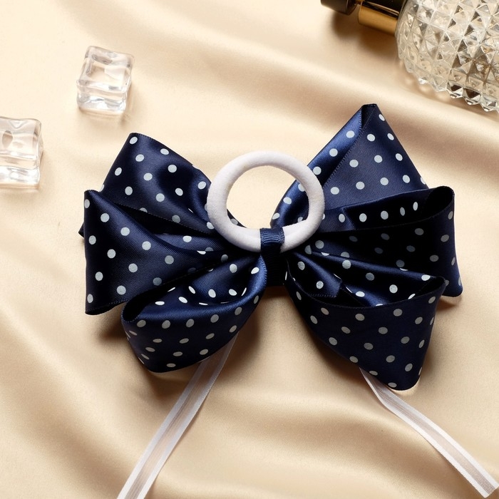 Резинка для волос Резинка для волос "Школьница" бант белый горошек, 14 см, бело-синий