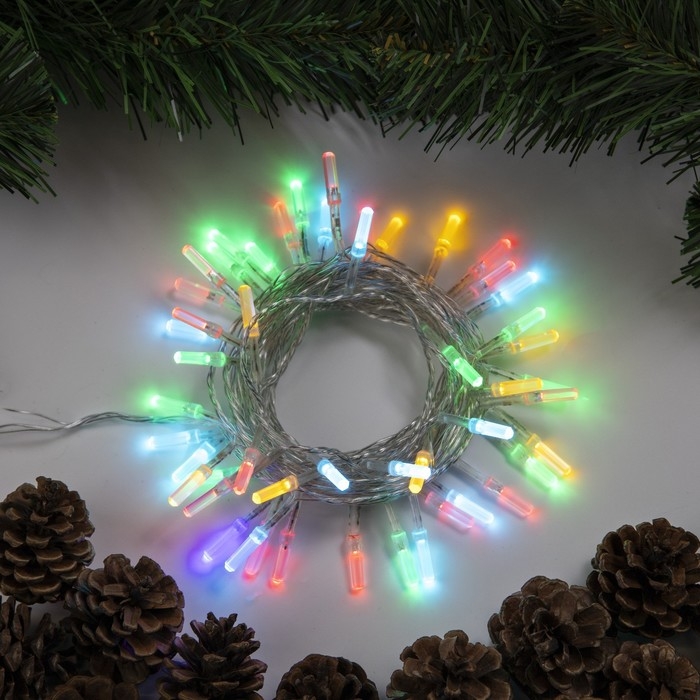 Гирлянда «Нить» 5 м с насадками «Хрусталики», IP20, прозрачная нить, 50 LED, свечение мульти, 8 режимов, 220 В Гирлянда «Нить» 5 м с насадками «Хрусталики», IP20, прозрачная нить, 50 LED, свечение мульти, 8 режимов, 220 В