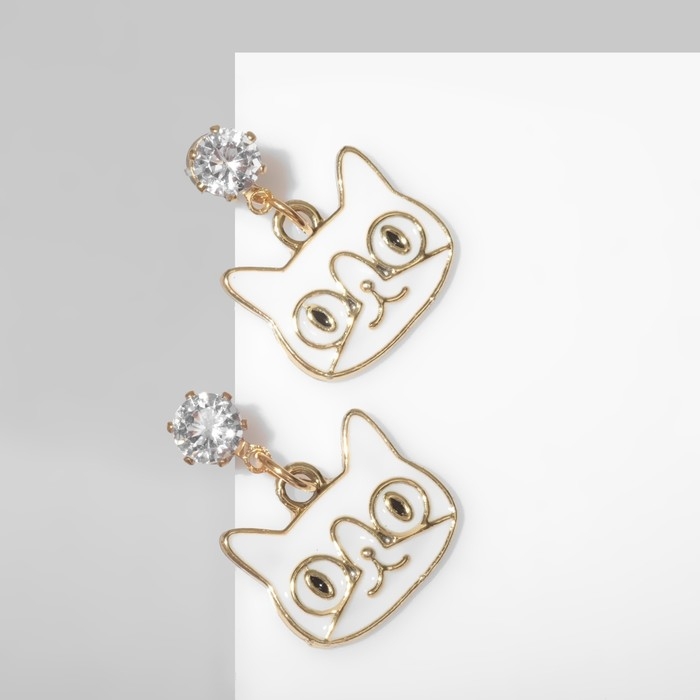 Серьги эмаль «Котики» мультяшные, цвет чёрно-белый в золоте Серьги эмаль «Котики» мультяшные, цвет чёрно-белый в золоте